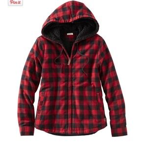 LL Bean Sherpa Lined Zippered Hoodie in Buffalo Plaid